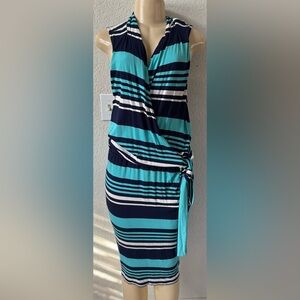 Ann Taylor Teal and Navy Striped Dress long bodycon party classy style